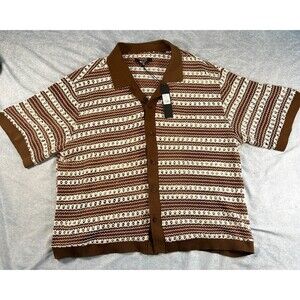 Fashion Nova "Nova Men" Mario Textured Knit Shirt XXL - Brown/Combo